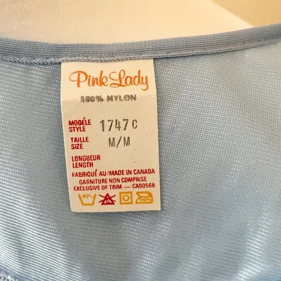 Vintage Nightgown Blue Nylon with Ruffled Cap Sleeves Medium - Picture 4 of 8